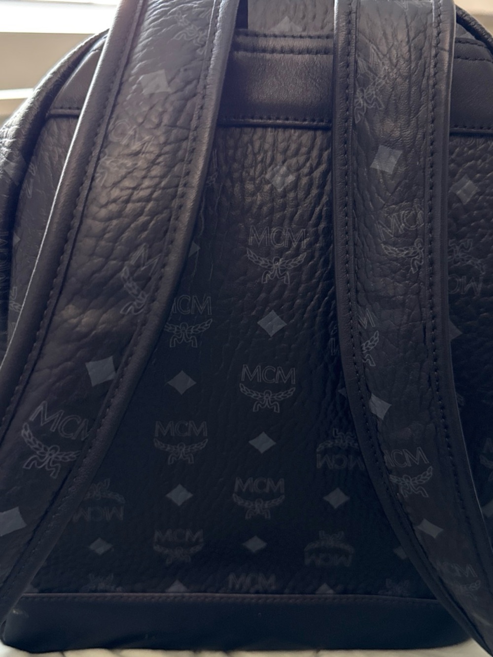 MCM Black Logo-Print Leather Backpack with Stud Accents - Picture 3 of 8